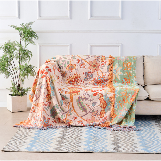 Artistic Boho Collection | Floral Cotton Throw Blanket with Playful Fringe | Cozy Layer for Home Decor 0