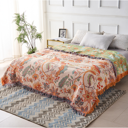Artistic Boho Collection | Floral Cotton Throw Blanket with Playful Fringe | Cozy Layer for Home Decor 2