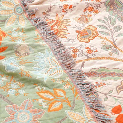 Artistic Boho Collection | Floral Cotton Throw Blanket with Playful Fringe | Cozy Layer for Home Decor 5