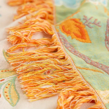 Artistic Boho Collection | Floral Cotton Throw Blanket with Playful Fringe | Cozy Layer for Home Decor 6