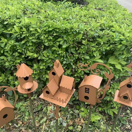Artistic Metal Birdhouse Garden Stake with Unique Design | Decorative Outdoor Accent for Nature Lovers 5