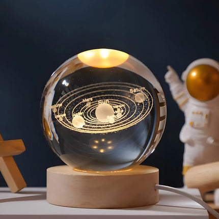 Crystal Touch Lamp, 3D Moon Lamp, Crystal Lamp with Wooden Base and LED Light, Birthday Gift and Anniversary Gift