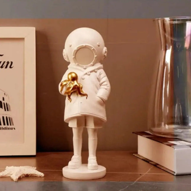 Astronaut Diver Statue with Octopus, Resin Sculpture for Bookshelf Decor