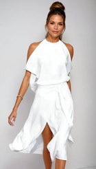Cocktail Dresses for Women, Asymmetric Halter Midi Dress, Summer Wedding Guest Dress, Wrap Dress for Garden Party