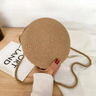 Straw Beach Bag, Round Straw Bag with Zipper and Adjustable Strap, Handmade Boho Summer Purse for Women