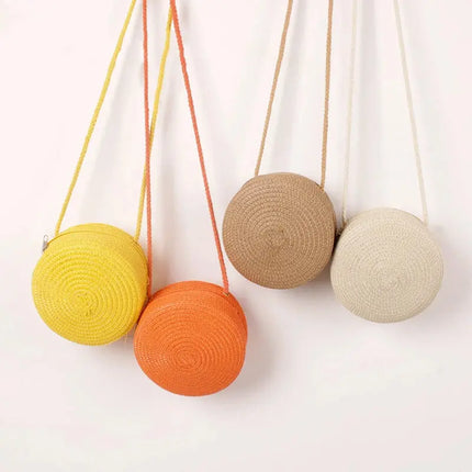 Straw Beach Bag, Round Straw Bag with Zipper and Adjustable Strap – image 8