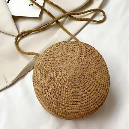Straw Beach Bag, Round Straw Bag with Zipper and Adjustable Strap – image 10