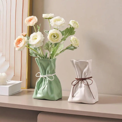 Ceramic Vase, Decorative Flower Vase with Rope Accent – image 5