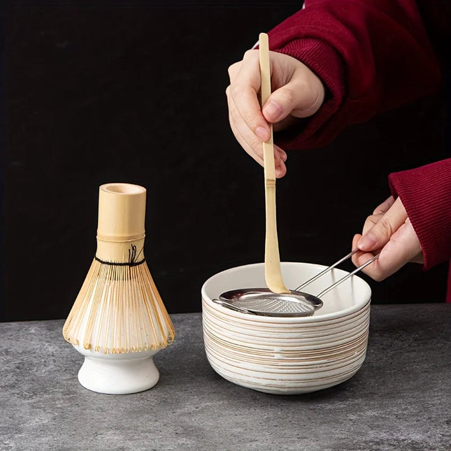 Authentic Matcha Whisk Set | 6-Piece Pottery Set for Traditional Tea Preparation 0
