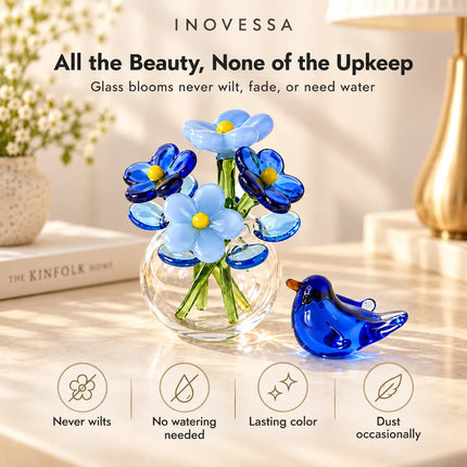 Miniature Figurines, Handmade Glass Flowers with Glass Bird Figurine – image 7