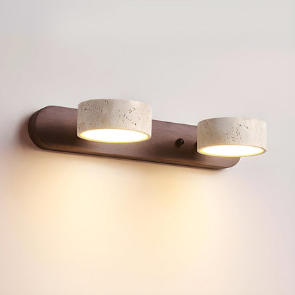 Indoor Wall Sconce, Travertine Stone and Wood LED Wall Light for Living Room