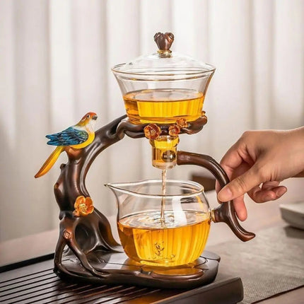Kung Fu Tea Set with Fair Cup and 6 Teacups, Glass Tea Maker with Automatic Infuser and Tray