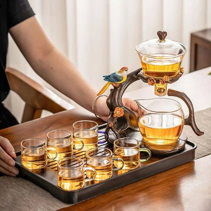 Glass Tea Maker with Automatic Infuser and Tray, Hand Painted Tea Set Gift – image 4