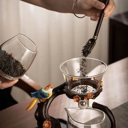Kung Fu Tea Set with Fair Cup and 6 Teacups, Glass Tea Maker with Automatic Infuser and Tray – image 5