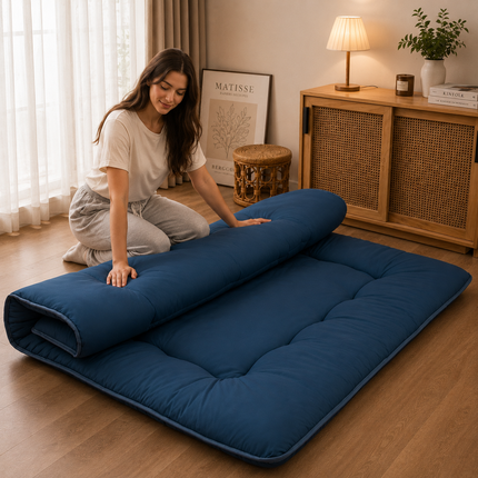 Japanese Floor Bed, 4 Inch Thick Futon Mattress, Foldable Tatami Sleeping Pad, Roll Up Floor Bed for Adults & Kids