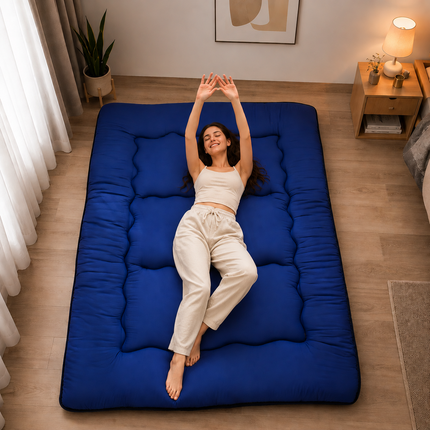 Japanese Floor Bed, 4 Inch Thick Futon Mattress, Foldable Tatami Sleeping Pad, Roll Up Floor Bed for Adults & Kids