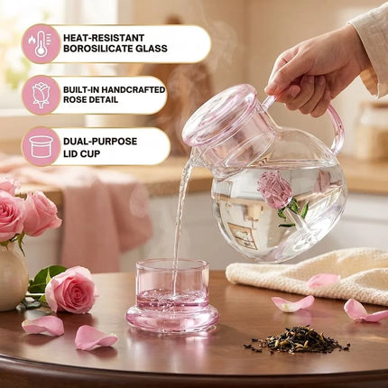 Glass Teapots, Heat Resistant Glass Teapot with Glass Flower Inside