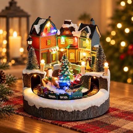 Christmas Village Set with Lights and Music, Moving Christmas Train