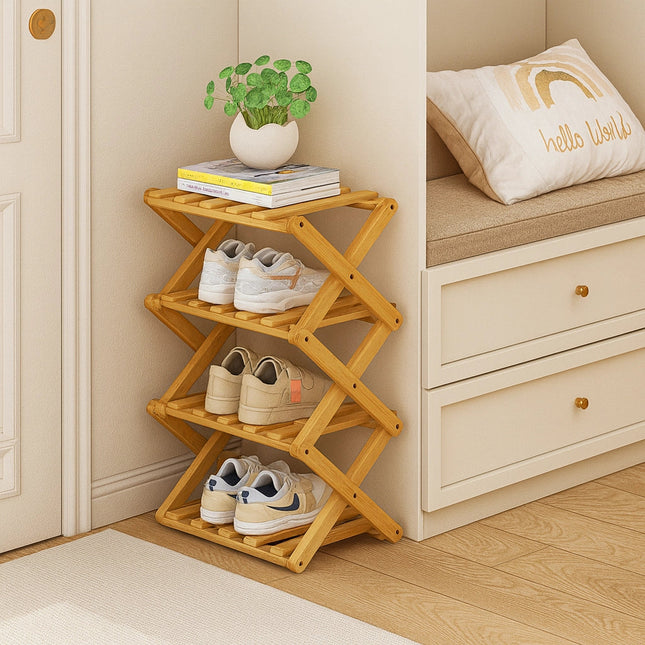 Bamboo Storage Rack | Shoe Storage Organizer with Foldable Design | Space-Saving Solution for Home 0