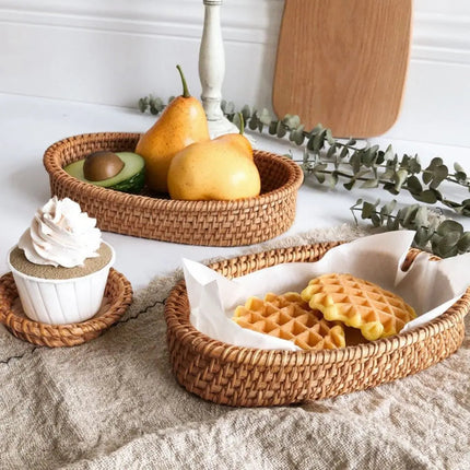 Fruit Basket, Handwoven Rattan Bread Basket