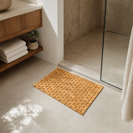 Bamboo Bath Mat, Foldable Wood Shower Mat with Natural Finish