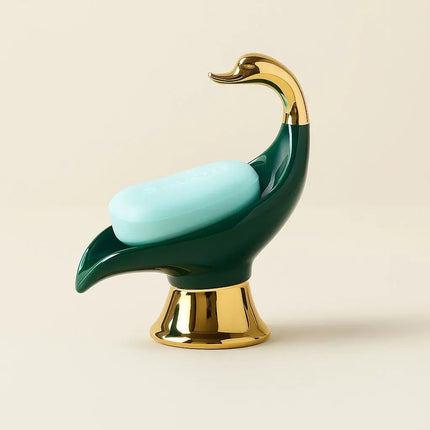 Ceramic Soap Dish, Swan Soap Holder with Gold Detail for Bathroom Decor, Trinket Dish, Bathroom Accessories for Vanity