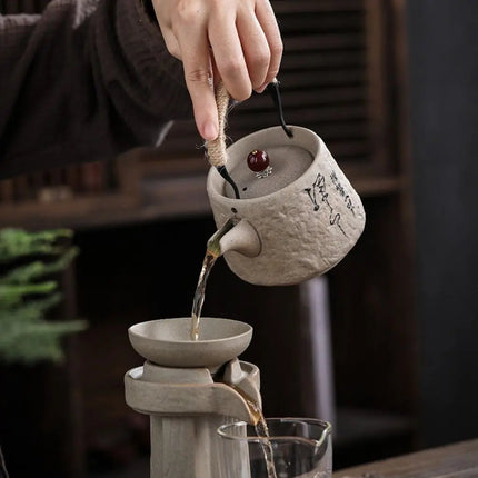 Ceramic Teapot with Beam Handle, Handmade Pottery Teapot with Coarse Texture for Gongfu Brewing – image 5