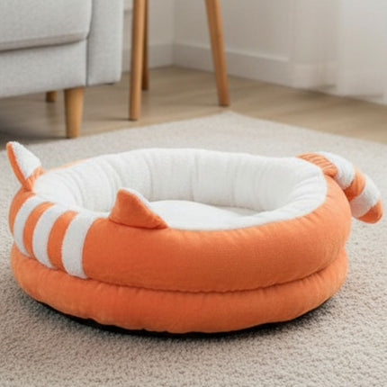 Round Cat Bed, Plush Pet Bed with Ears and Tail Accents – image 6