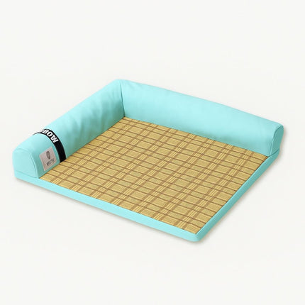 Cooling Dog Bed, Cooling Cat Bed for Summer, Semi Enclosed Corner Pet Bed with Breathable Bamboo Fiber Surface