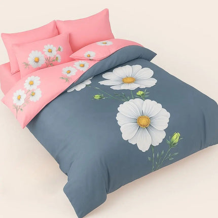 Bedding Set 4 Piece, Brushed Cotton Bedding Set with Duvet Cover, Flat Sheet and Pillowcases