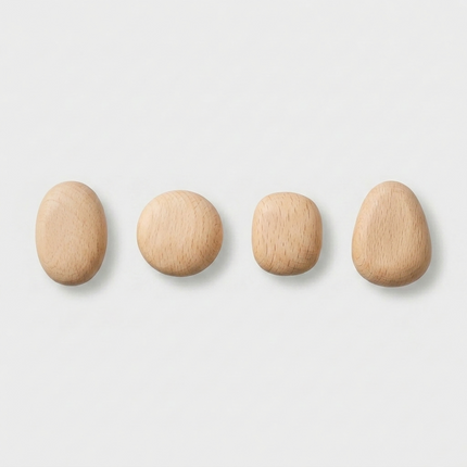 Wooden Wall Hooks Set of 4, Scandinavian Towel Hooks for Bags and Accessories