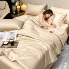 Khaki / 4-piece set (duvet cover1 + pillowcase2 + fitted sheet*1) / (60*80inch)