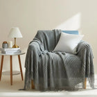 Knit Throw Blanket for Couch, Nordic Knitted Blanket with Tassel Fringe, Cozy Blanket for Bed and Sofa