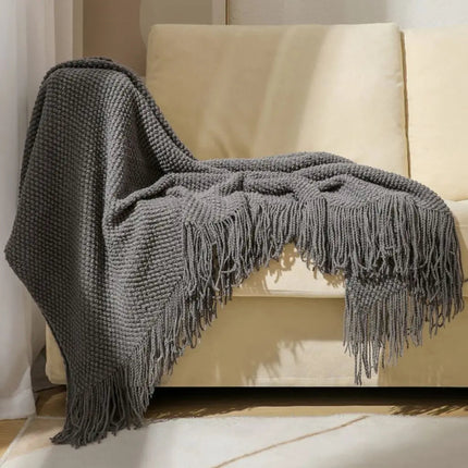 Knit Throw Blanket for Couch, Cozy Blanket for Bed with Tassels – image 4