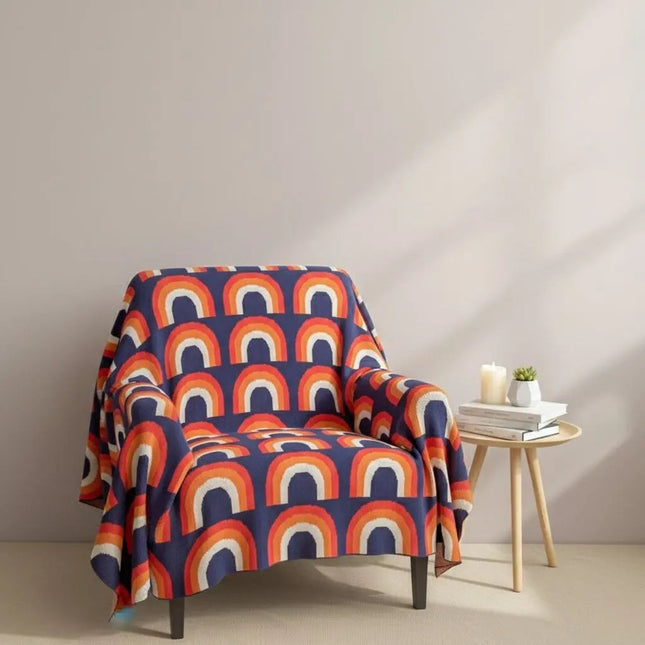 Cotton Blanket, Rainbow Knit Throw Blanket for Couch