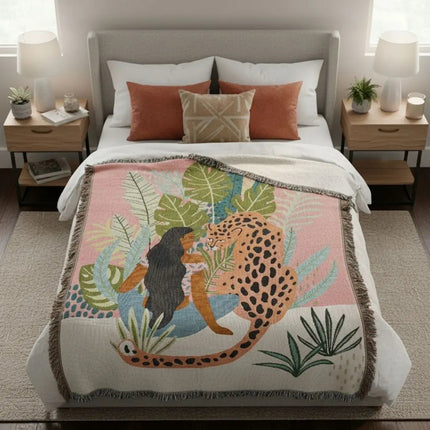 Woven Throw Blanket, Boho Sofa Cover Blanket with Bold Shapes, Soft Blanket for Bed or Tapestry Wall Hanging – image 4