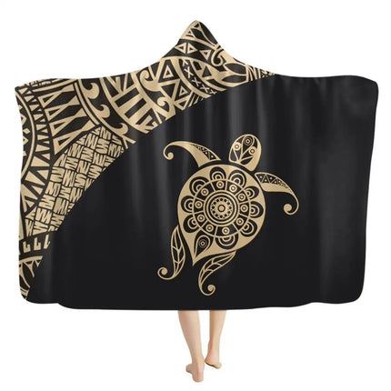 Throw Blankets, Hooded Flannel Blanket with Boho Turtle Print – image 4