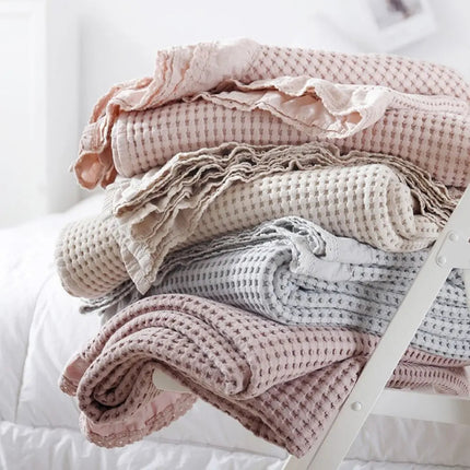 Throw Blanket for Bed and Sofa, Soft Breathable Waffle Weave Blanket – image 9