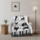 Throw Blankets, Cat Blanket with Piano and Music Note Print, Lightweight Soft Blanket for Sofa and Bed