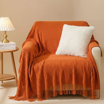 Knit Throw Blanket for Couch, Nordic Knitted Blanket with Tassel Fringe – image 4