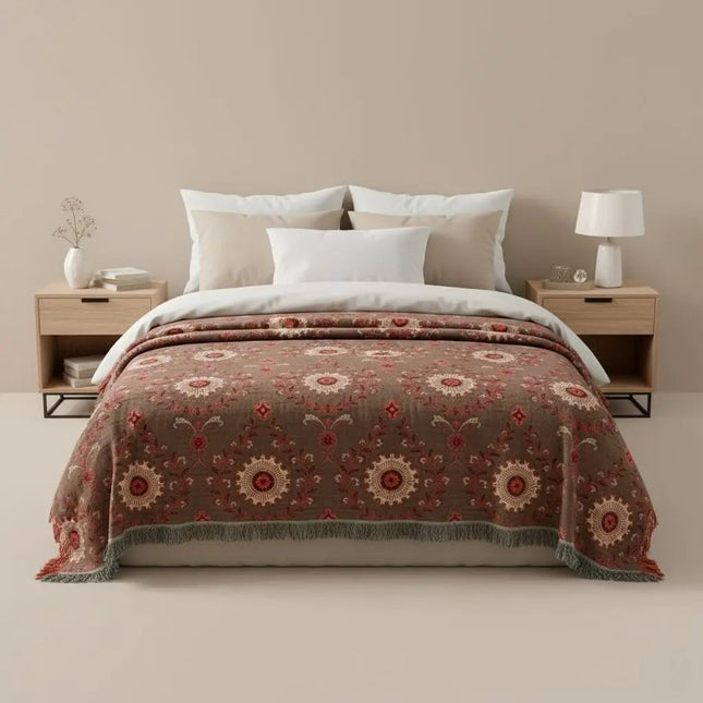 Woven Cotton Blanket with Fringe