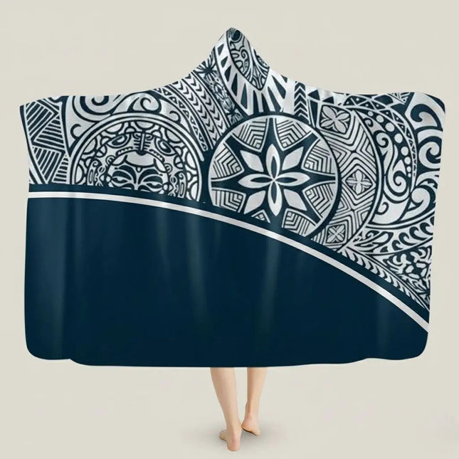 Throw Blankets, Hooded Flannel Blanket with Boho Turtle Print, Soft Blanket for Indoor and Outdoor Use