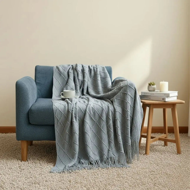 Cashmere Throw Blanket, Lightweight Knit Blanket with Tassels, Soft Cashmere Blanket for Sofa and Bed
