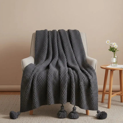 Knit Throw Blanket with Tassels, Pineapple Knit Blanket for Sofa and Bed, Lightweight Acrylic Blanket for Nursery