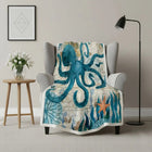 Fleece Throw Blankets, Ocean Print Cozy Blanket with Sea Animal Design, Thick Plush Fleece Blanket for Sofa and Bed
