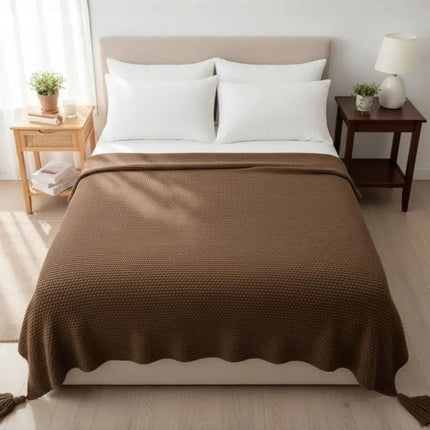 Knitted Throw Blanket with Tassels, Soft Blanket for Bed and Living Room – image 5