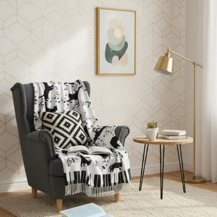 Throw Blankets, Cat Blanket with Piano and Music Note Print
