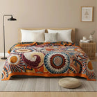 Cotton Throw Blanket, Double Layer Cotton Blanket with Geometric Print, Thick Bed Cover for All Seasons