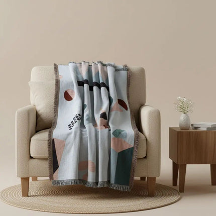 Throw Blankets, Geometric Sofa Throw Blanket, Soft Cotton Blanket for Couch and Bed