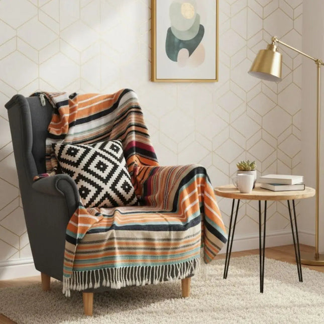 Throw Blankets, Cozy Blanket with Colorful Stripes and Tassels, Warm Bed Blanket, Acrylic Couch Throw for Sofa